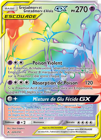 Image de la carte Pokemon Grotadmorv et Grotadmorv d'Alola GX 220/214