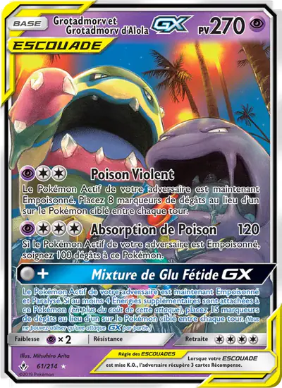 Image de la carte Pokemon Grotadmorv et Grotadmorv d'Alola GX 61/214