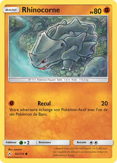 Image de la carte Pokemon Rhinocorne 92/214