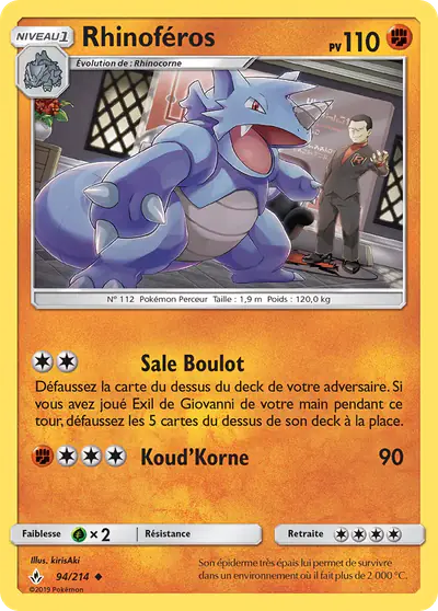 Image de la carte Pokemon Rhinoféros 94/214