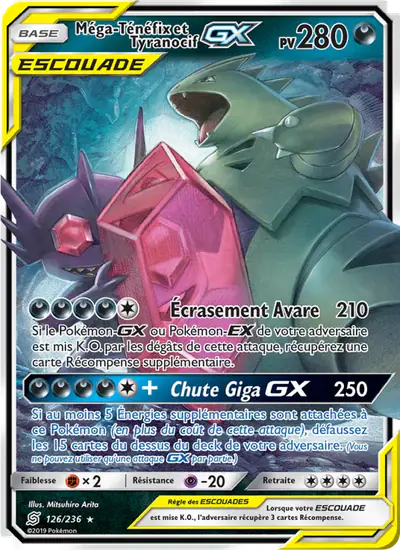 Image de la carte Pokemon Méga-Ténéfix et Tyranocif GX 126/236