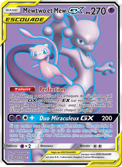Image de la carte Pokemon Mewtwo et Mew GX 222/236