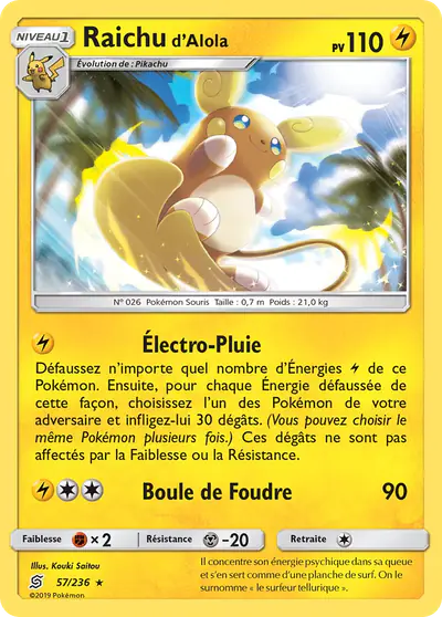 Image de la carte Pokemon Raichu d'Alola 57/236