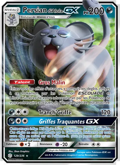 Image de la carte Pokemon Persian d'Alola GX 129/236