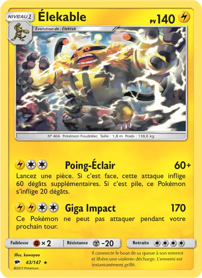 Image de la carte Pokemon Élekable 43/147