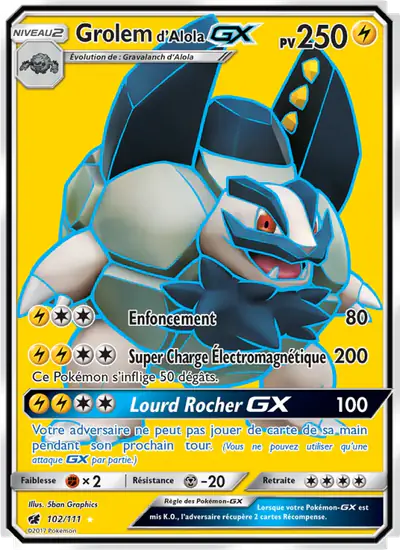 Image de la carte Pokemon Grolem d'Alola GX 102/111