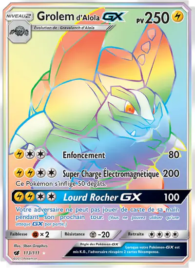 Image de la carte Pokemon Grolem d'Alola GX 113/111