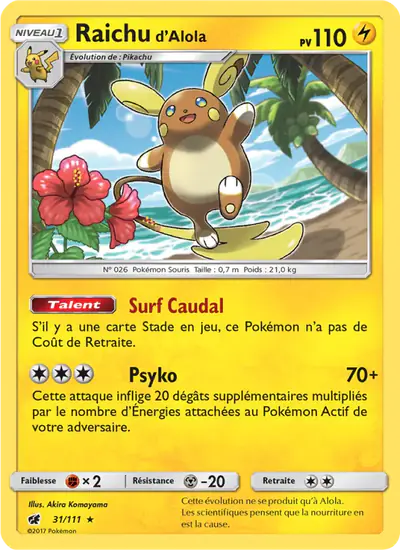 Image de la carte Pokemon Raichu d'Alola 31/111