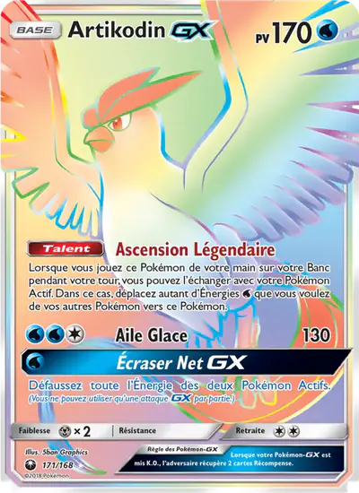 Image de la carte Pokemon Artikodin GX 171/168
