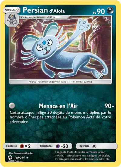 Image de la carte Pokemon Persian d'Alola 119/214