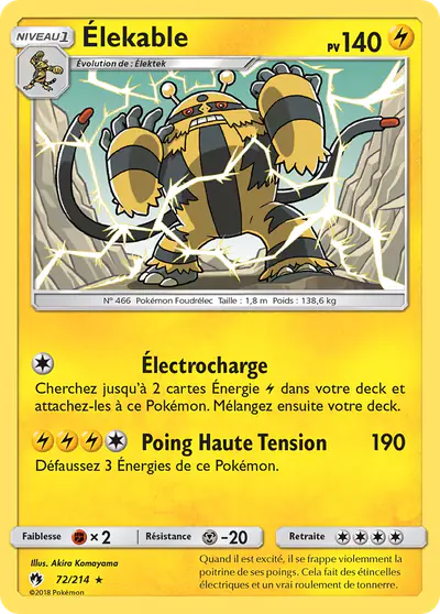 Image de la carte Pokemon Élekable 72/214