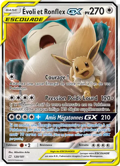 Image de la carte Pokemon Évoli et Ronflex GX 120/181