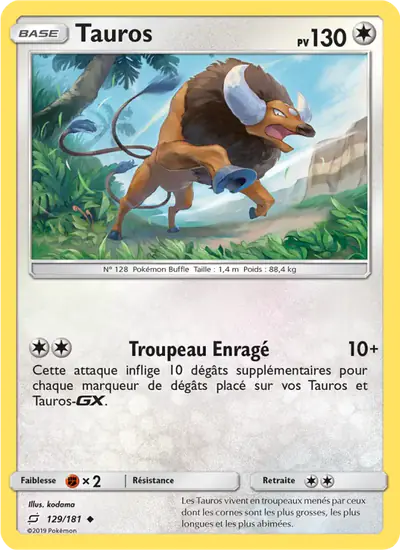 Image de la carte Pokemon Tauros 129/181