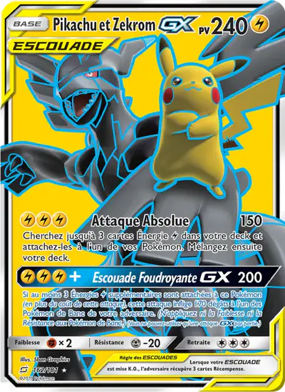 Image de la carte Pokemon Pikachu et Zekrom GX 162/181