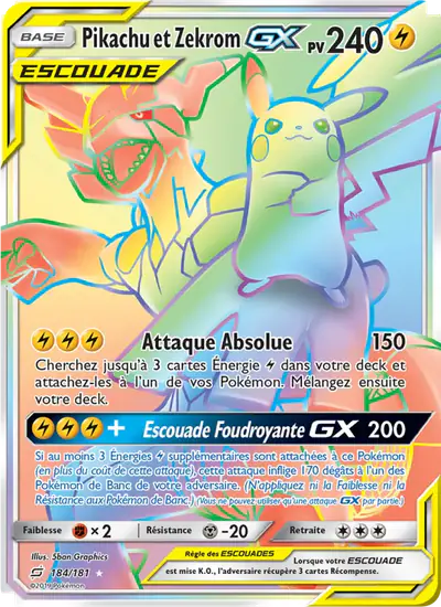 Image de la carte Pokemon Pikachu et Zekrom GX 184/181
