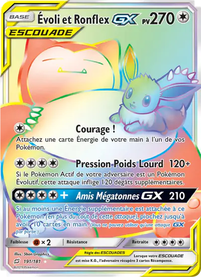 Image de la carte Pokemon Évoli et Ronflex GX 191/181
