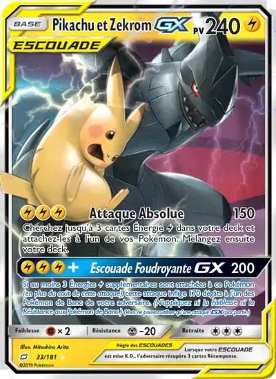 Image de la carte Pokemon Pikachu et Zekrom GX 33/181