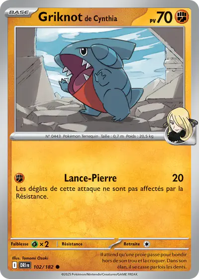 Image de la carte Pokemon Griknot de Cynthia 102/182
