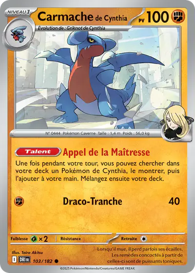 Image de la carte Pokemon Carmache de Cynthia 103/182