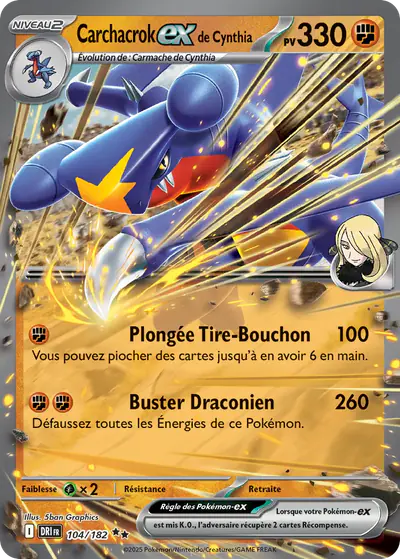 Image de la carte Pokemon Carchacrock ex de Cynthia 104/182