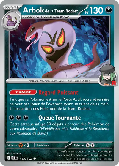 Image de la carte Pokemon Arbok de la Team Rocket 113/182
