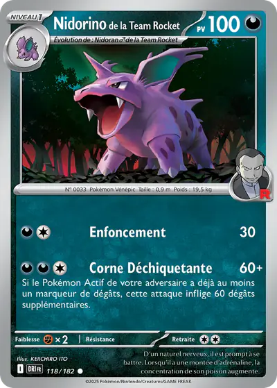 Image de la carte Pokemon Nidorino de la Team Rocket 118/182