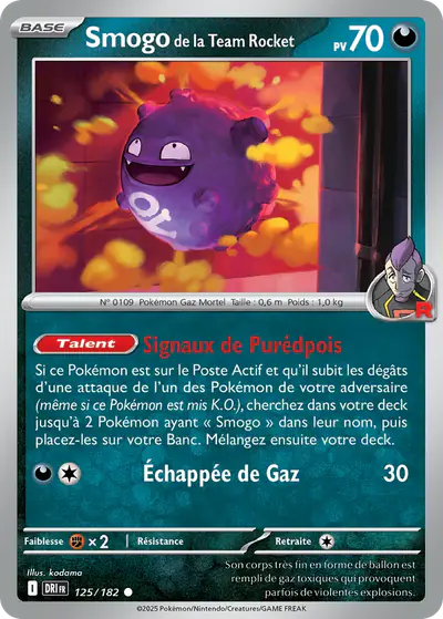 Image de la carte Pokemon Smogo de la Team Rocket 125/182