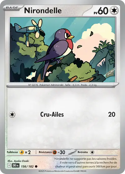 Image de la carte Pokemon Nirondelle 156/182