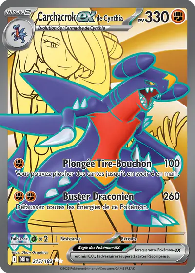 Image de la carte Pokemon Carchacrock ex de Cynthia 215/182
