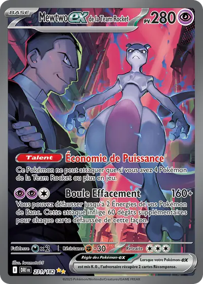 Image de la carte Pokemon Mewtwo ex de la Team Rocket 231/182