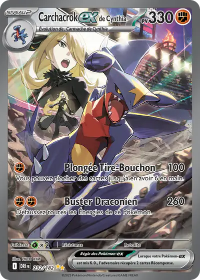 Image de la carte Pokemon Carchacrock ex de Cynthia 232/182