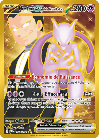 Image de la carte Pokemon Mewtwo ex de la Team Rocket 240/182