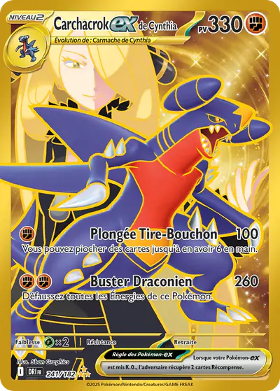 Image de la carte Pokemon Carchacrock ex de Cynthia 241/182