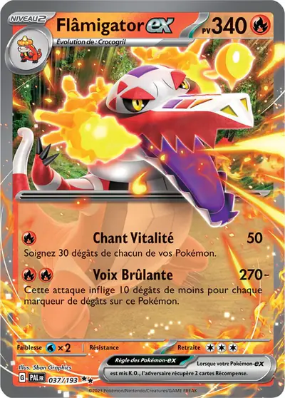 Image de la carte Pokemon Flâmigator ex 037/193