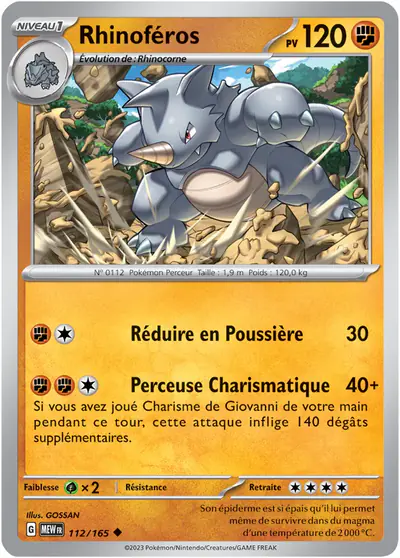 Image de la carte Pokemon Rhinoféros 112/165