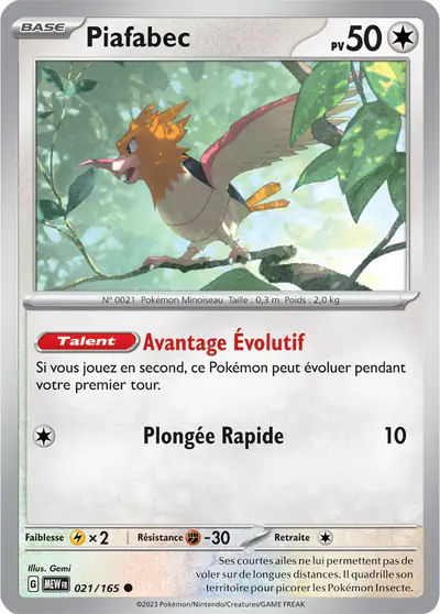 Image de la carte Pokemon Piafabec 021/165