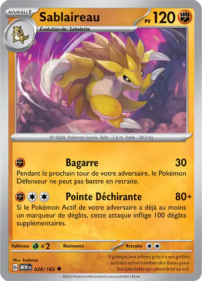 Image de la carte Pokemon Sablaireau 028/165