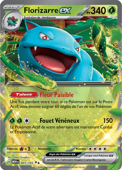 Image de la carte Pokemon Florizarre ex 003/165