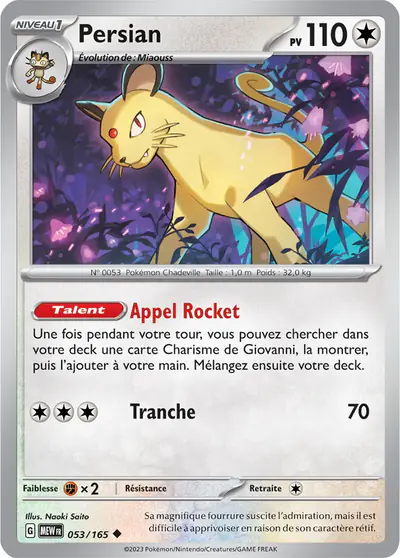 Image de la carte Pokemon Persian 053/165