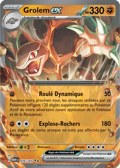 Image de la carte Pokemon Grolem ex 076/165