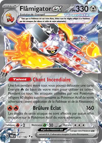 Image de la carte Pokemon Flâmigator ex 137/182