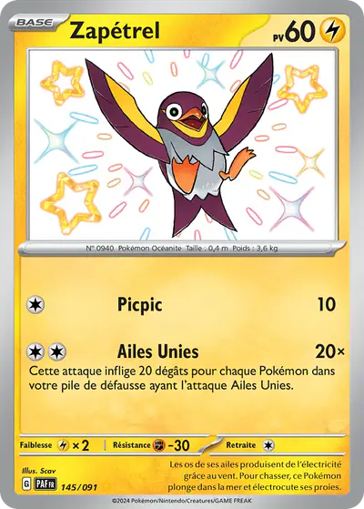 Image de la carte Pokemon Zapétrel 145/91