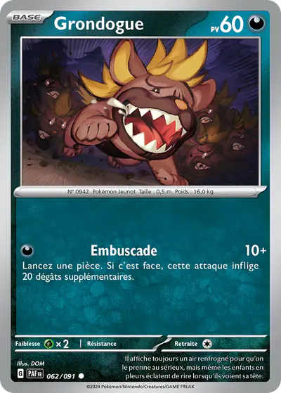 Image de la carte Pokemon Grondogue 062/91