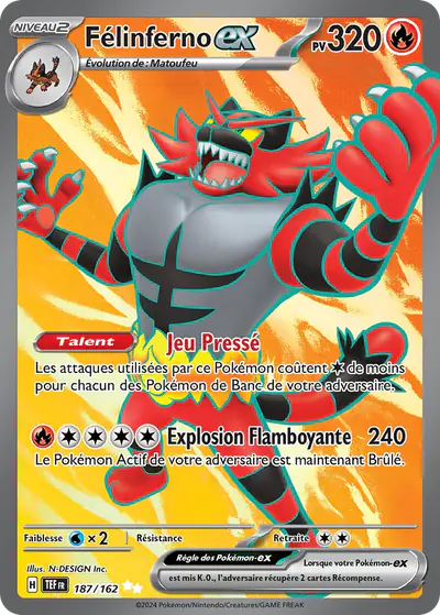 Image de la carte Pokemon Félinferno ex 187/162