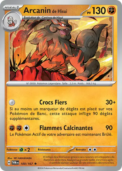 Image de la carte Pokemon Arcanin de Hisui 100/167