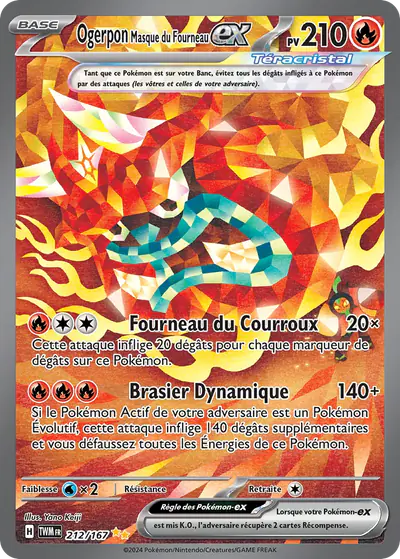 Image de la carte Pokemon Ogerpon Masque du Fourneau ex 212/167