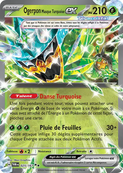 Image de la carte Pokemon Ogerpon Masque Turquoise ex 025/167