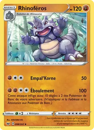 Image de la carte Pokemon Rhinoféros 098/202