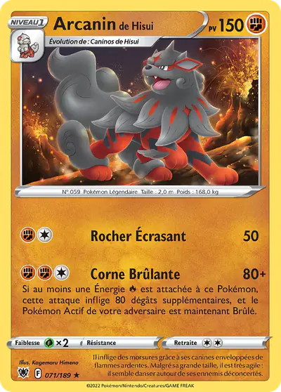 Image de la carte Pokemon Arcanin de Hisui 071/189
