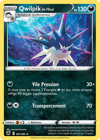 Image de la carte Pokemon Qwilpik de Hisui 091/189
